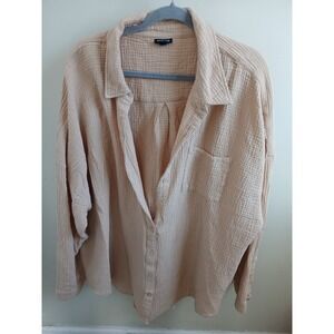 Torrid Cotton Gauze Button Down Shirt Top Plus Size 4X Beige